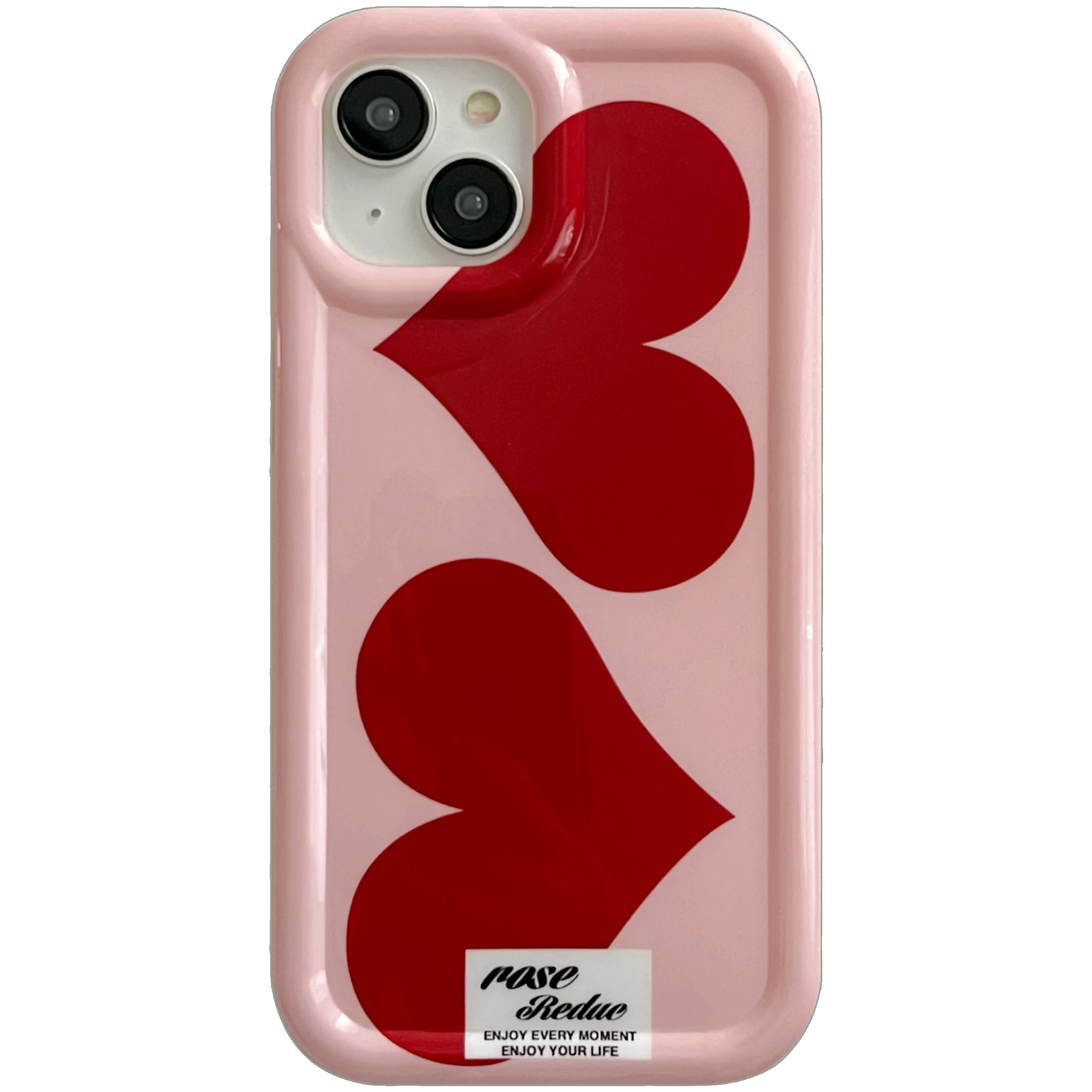 Korean INS Rose Pink Double Hearts Fashion Chic Case for iPhone 15 14 13 Pro Max Plus Back Phone Cover for 12 11 Pro Max Capa
