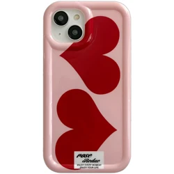 Korean INS Rose Pink Double Hearts Fashion Chic Case for iPhone 15 14 13 Pro Max Plus Back Phone Cover for 12 11 Pro Max Capa