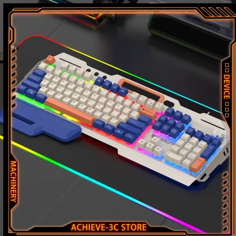 Wired Gaming Keyboard RGB Backlight 104 Keys USB Keyboard Mechanical Feel Keypad Volume Knob Game PC Computer Laptop Accessories