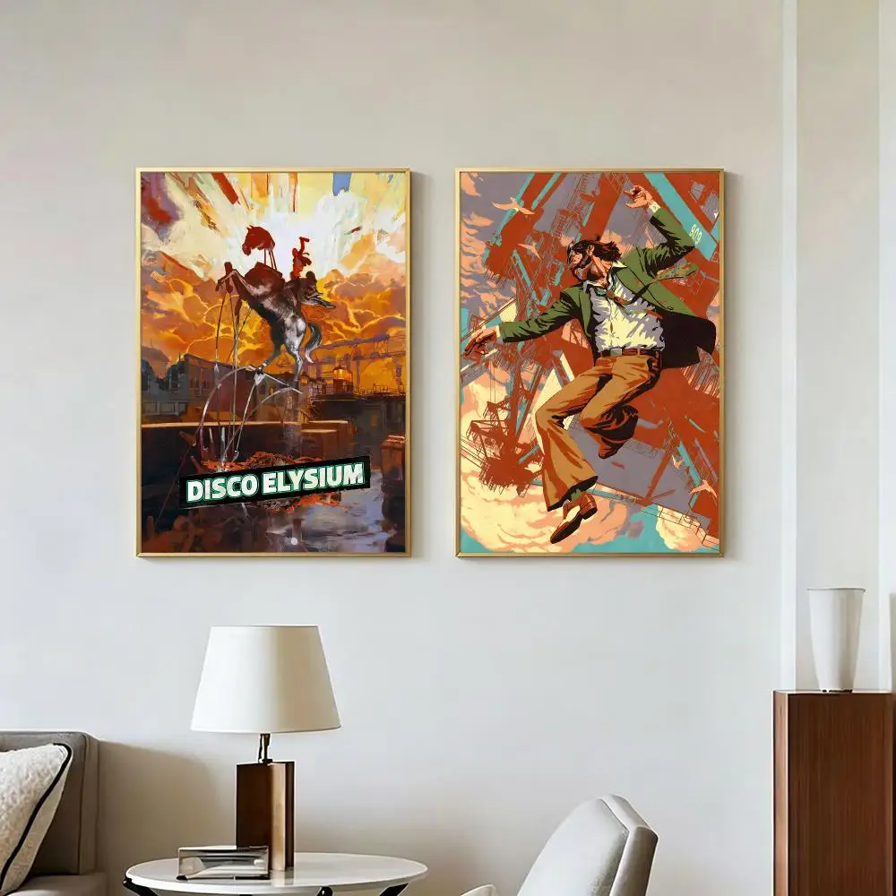 Game Action D-Disco Elysium Poster Peel And Stick Wall Art Self Adhesive PP Waterproof Wall Decor Living Room Bedroom Gift