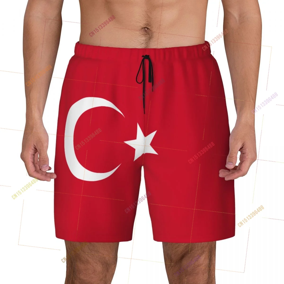 2026 Turkey Flag Top Print 3D Mens Swimming Trunks Hawaiian Bathing Beach 2 in 1 Quick-Dry Summer Swim Shorts With Pockets
