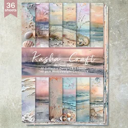 36 Sheets A5 (Beach Shell Sunset Beach Background) Clipping Thin Paper For Bullet Diary, Junk Magazine, Greeting Card Background