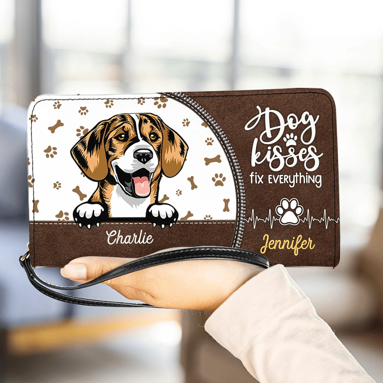 Wallet for Women Personalized Pet Dog Print PU Leather Purse Card Holder Multifunctional Portable Strap Wallets DIY Name Fashion