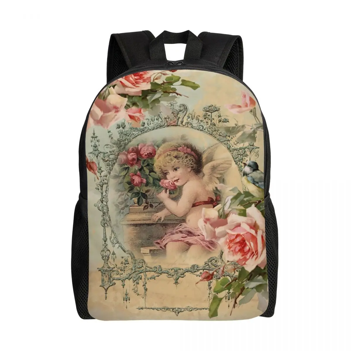 Victorian Angel Vintage Rose Backpack for Men Women Waterproof College School Bag Printing Bookbag