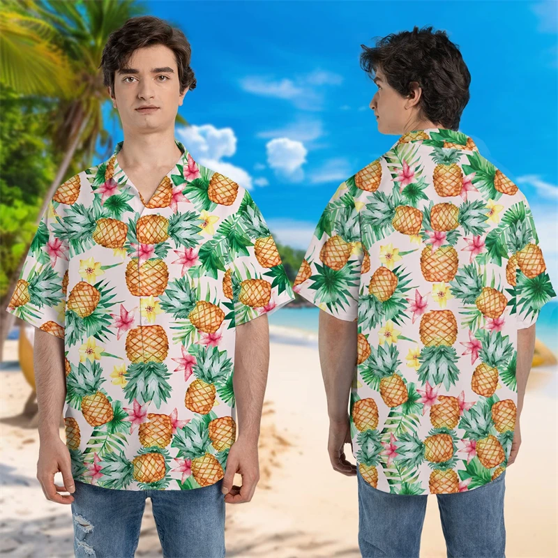 Fruits Lovers Beach Shirt Funny Strawberry Pineapple Graphic Shirts For Men Clothes Grape Orange Short Sleeve Boy Hawaii Blouses