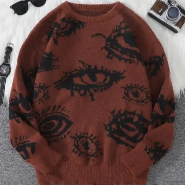

ex loween Devil Eye Long Hoodie Sweater round Ne Coolmax Fiber Thiened Nine Sve Collar Ciwalk Suitable