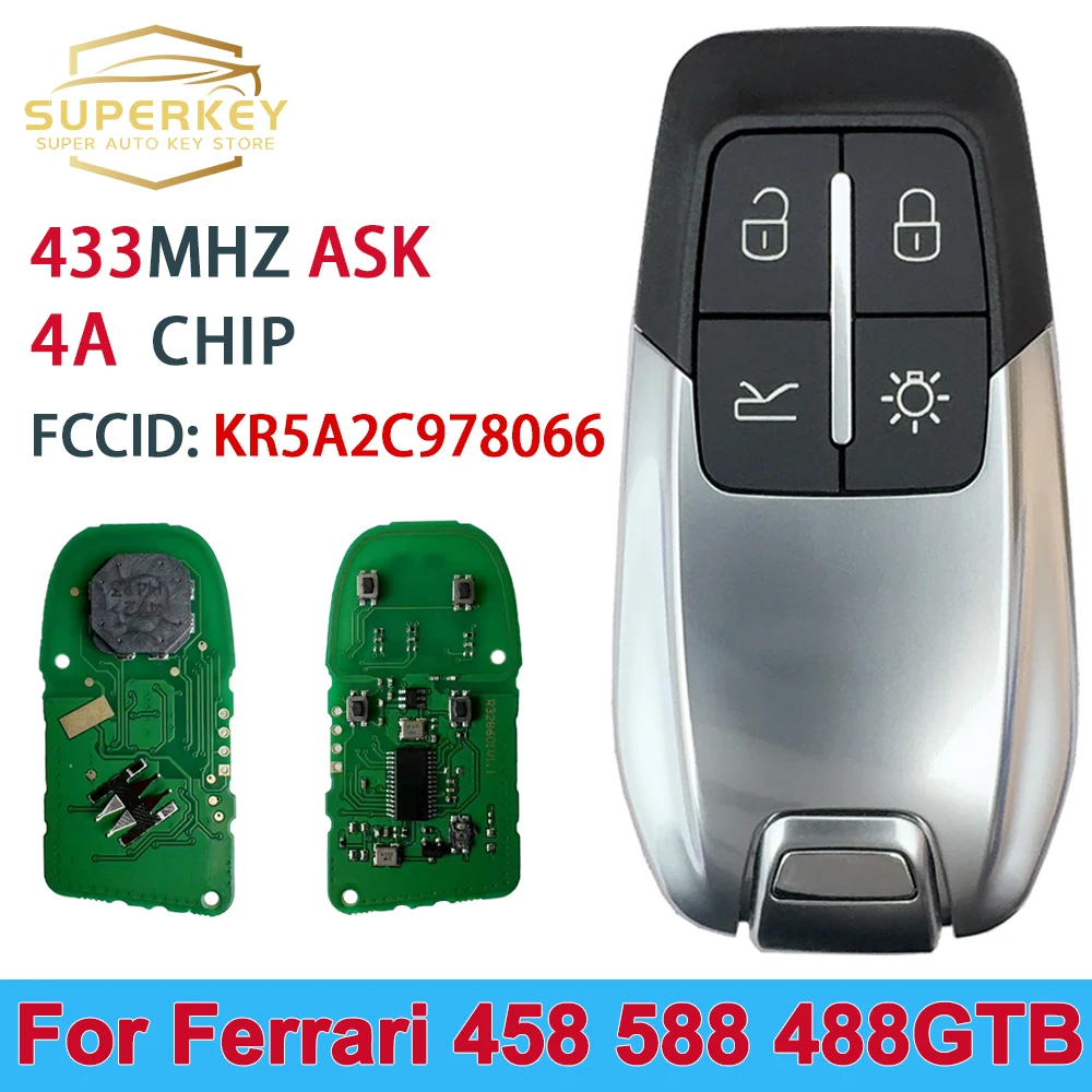 SUPERKEY CS094004 For Ferrari 458 588 488GTB LaFerrari 2014-2020 433MHz 4A Chip Smart Remote Fob Car Key FCCID: KR5A2C978066