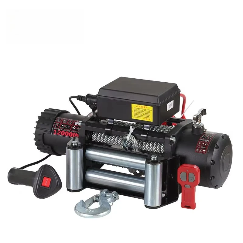 Car Portable 2000LBS-20000LBS Electric 12V Winch 4x4 AUTO Offroad Nylon Rope Heavy Duty ATV/UTV Truck Lifting Winch Black