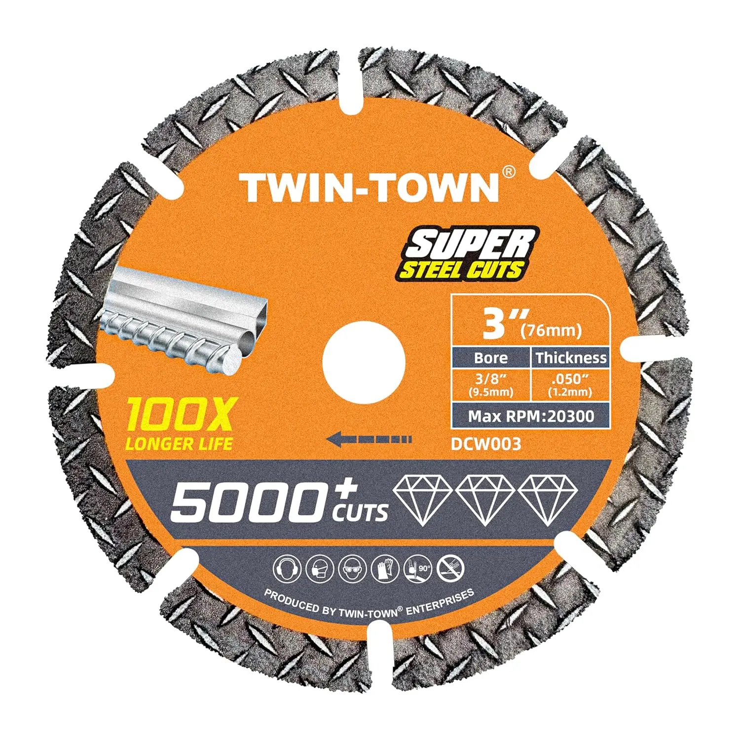 

3" Diamond Cutting Wheel, 3/8" Arbor, Metal Cut Off Wheel for Angle Grinder, 5000+ Cuts on Rebar, Steel, Iron & INOX