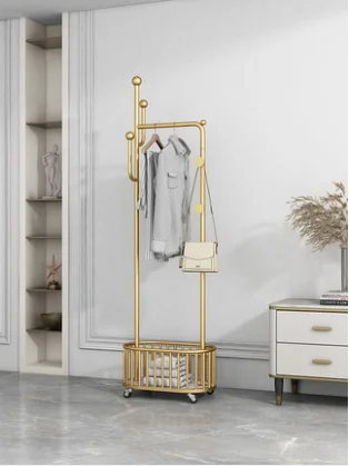 

Wheeled mobile coat hanger Floor to floor bedroom storage coat hanger Modern simple multi-function household new Chinese style c