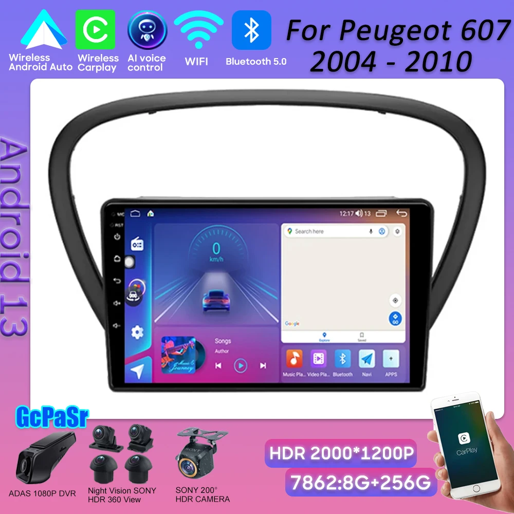 

Car Android For Peugeot 607 2004 - 2010 GPS Navigation HDR QLED Screen Wifi Dash Cam Mirror Link Touch Screen Rear Camera Inch