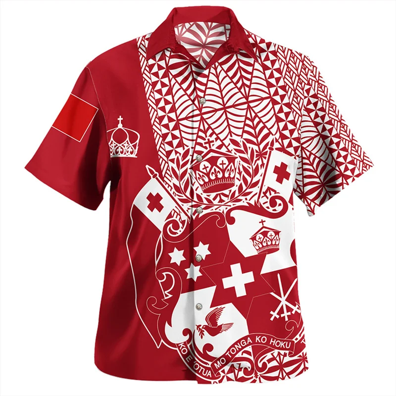 Summer Vintage New 3D Polynesian Tonga Flag Emblem Printing Shirts Tonga Coat Of Arm Rubgy Graphic Short Shirts Men Fashion Tops