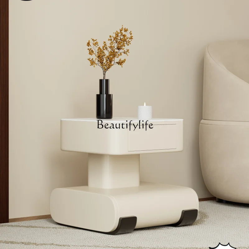 Italian Square Stone Plate Bedside Side Table Minimalist Robot Sofa Storage Cabinet