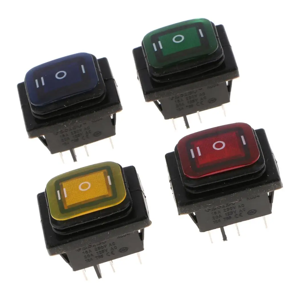 KCD4 Square Rocker Switch 220V 16A Waterproof Illuminated Toggle for Boat Motorhome Marine