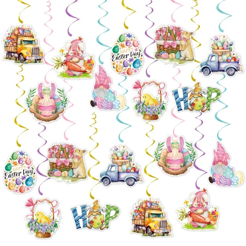 

2026 New Cute Bunny Easter Spiral Hanging Decorations for Party New Year Graduation Anniversary Wedding Room Decoration