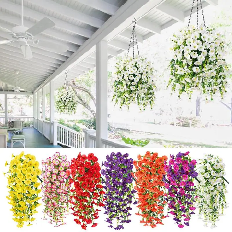 2 Stück künstliche Morning Glory Eukalyptus, UV-beständig, Hängedekoration für Hochzeit, Haus, Garten, Outdoor, Innenbereich, langlebige Dekorationen