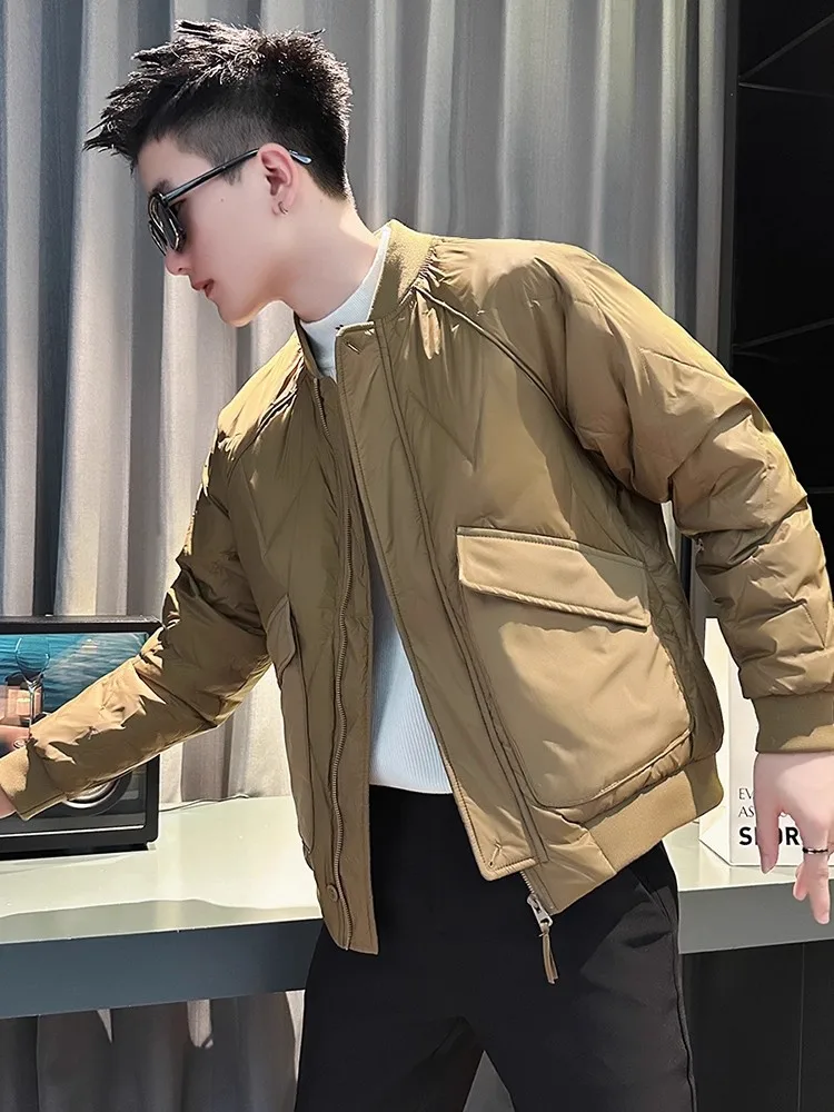 

Faionable Pure Color Baseball Collar Workwear Jaet Men's Autumn Winter New Sle Versatile Sli Cotton Coat for Youth