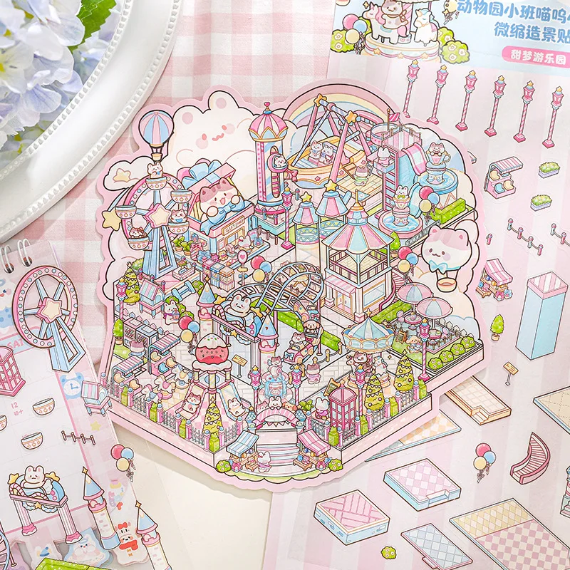 Zoo Castle series miniaturized landscape stickers decompression manual account material stickers