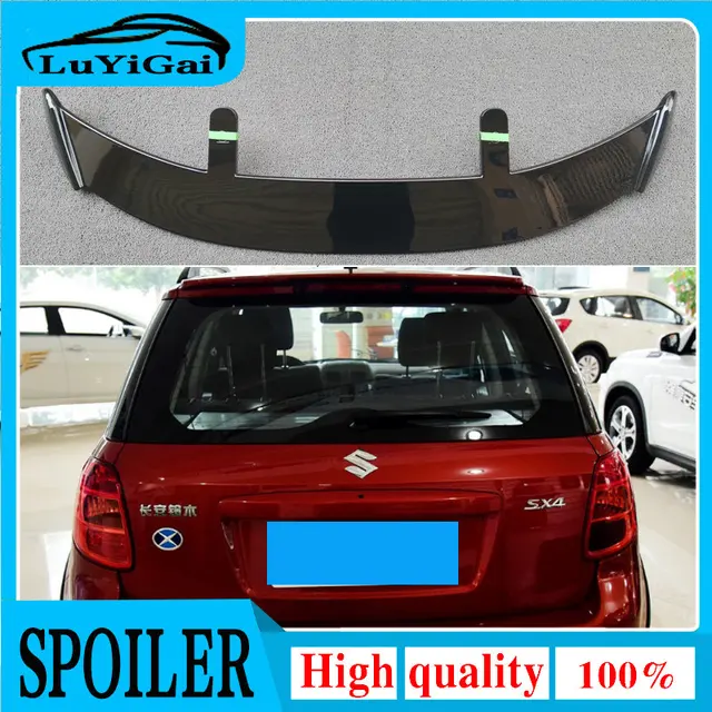 Użyj dla Suzuki SX4 s-cross Spoiler ABS plastikowy wygląd włókna węglowego Hatchback SUV dach tylna owiewka Body Kit akcesoria