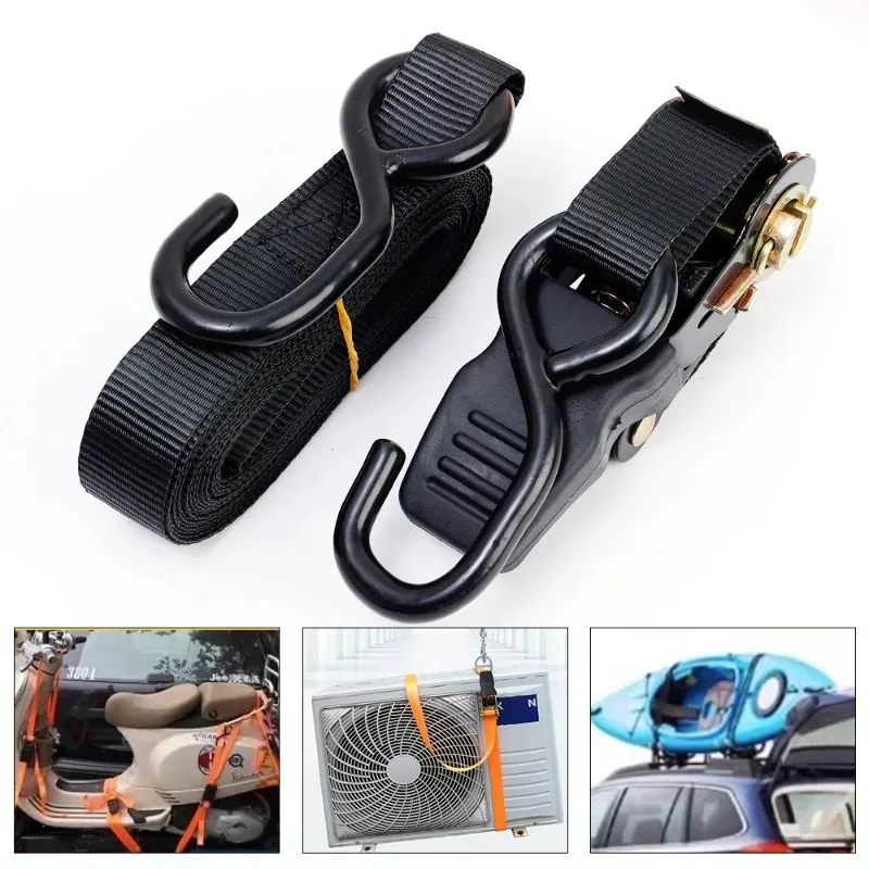 Car Cargo Strap Tie Ratchet Cargo Tensioner Truck Luggage Fixing Straps Heavy Duty Buckle Tightening Trailer Bike Lashing Tie