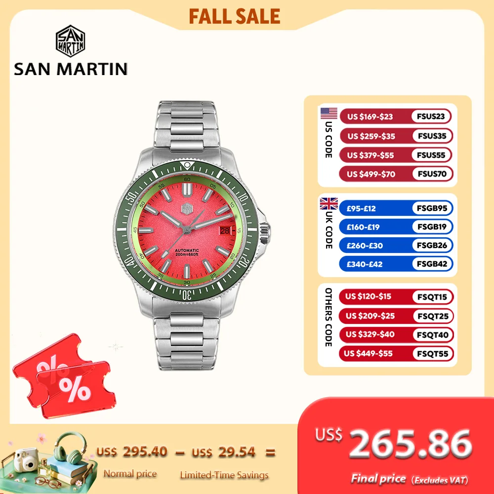 San Martin Original Design 40mm New Fruit Series Men Diver Watch NH35 Mechanical On The Fly Adjust Clasp 20Bar Luminous SN0118B