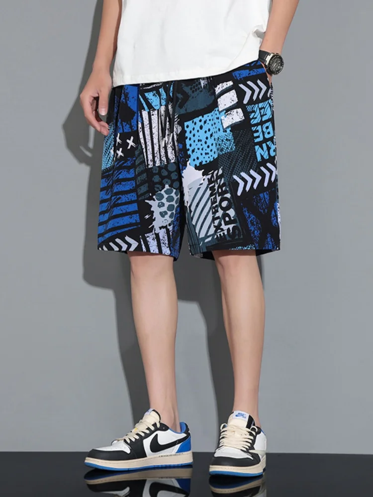 

Мужские летние свободные шорты из ледяного шелка, тонкие, быстросохнущие, для пляжа, для активного отдыха, водонепроницаемые, с цветочным принтом, для отпуска