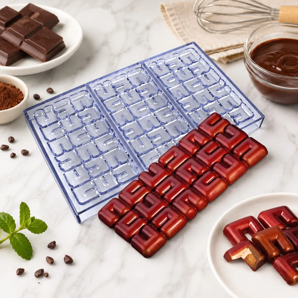 Polycarbonate Chocolate Bar Mold, 3‑Module Interlocking Chain Shape Mould, DIY Baking Tool for Homemade Chocolate Candy ****