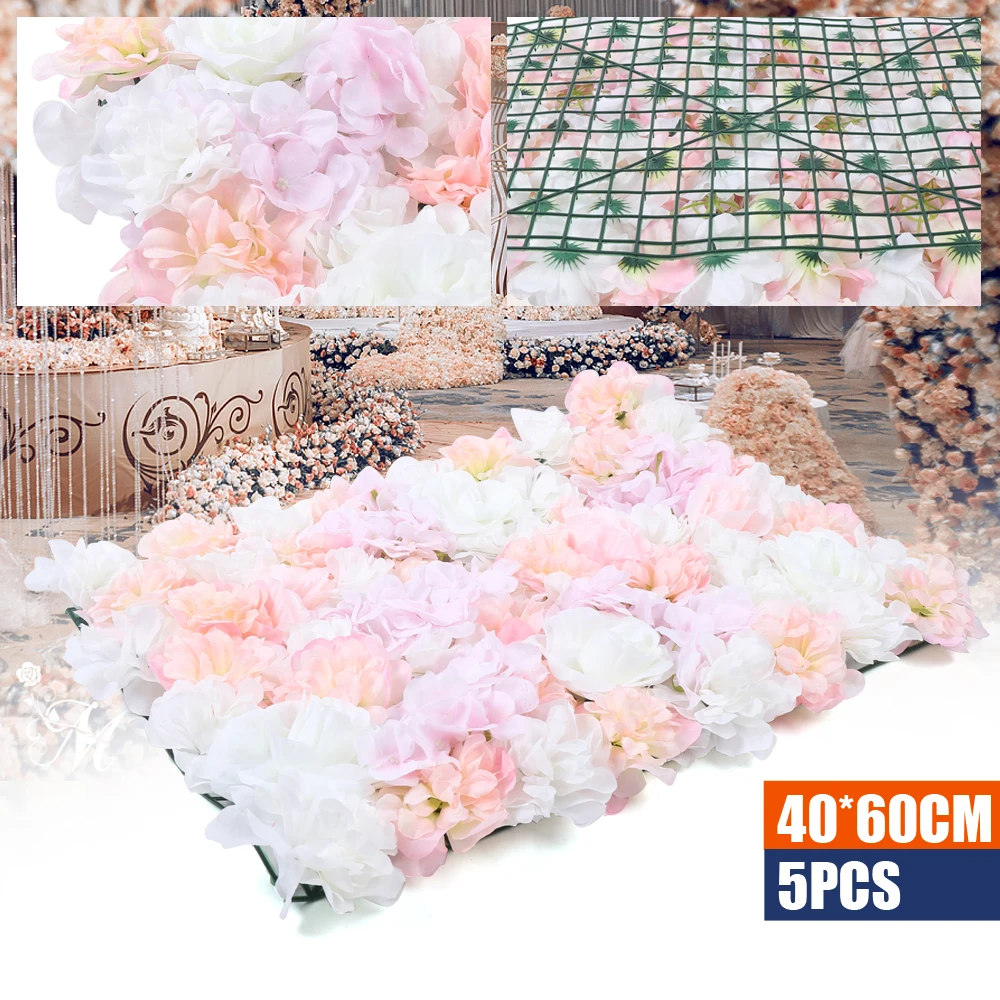 

5Pcs Silk Flower Pink Wall Panels Artificial Rose Backdrop for Wedding Venue Decor