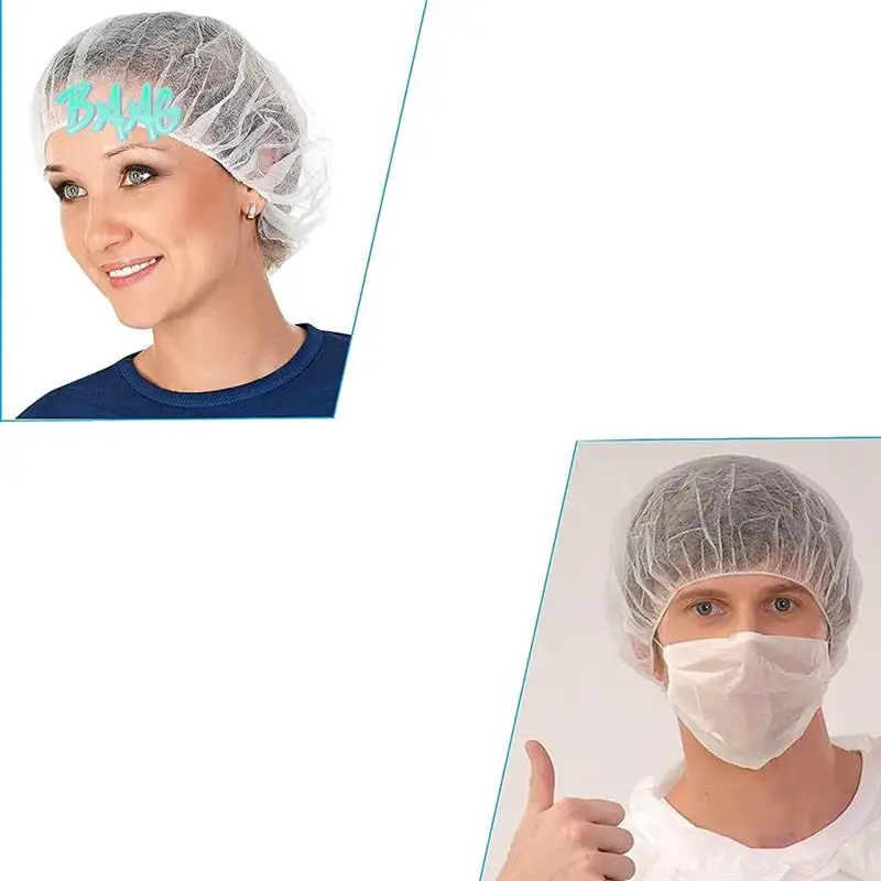 BAAG-200 ชิ้นตาข่ายคลุมผมแบบใช้แล้วทิ้ง - 21 นิ้ว - หมวก Bouffant จํานวนมากตาข่ายคลุมผมไม่ทอสําหรับบริการอาหารโรงพยาบาลห้องปฏิบัติการ
