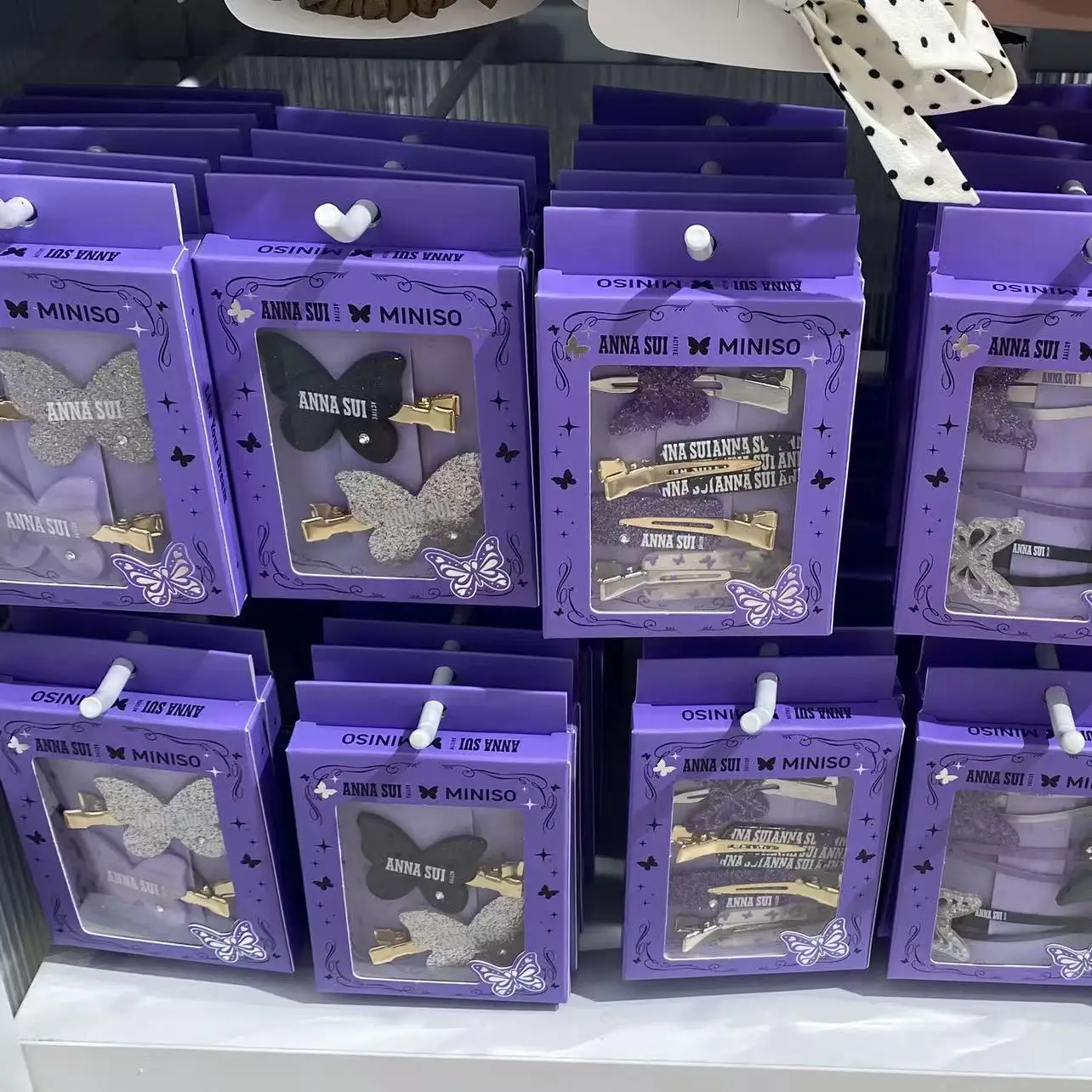 Miniso Anna Sui series purple seamless hollow butterfly clips set of 3 BB clips dreamy hairpins