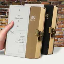 Ultra Thick Retro European Style Notebook, 365 Day Plan Book Diary with Lock Notepad, Leather Inner Page Available for One Year.