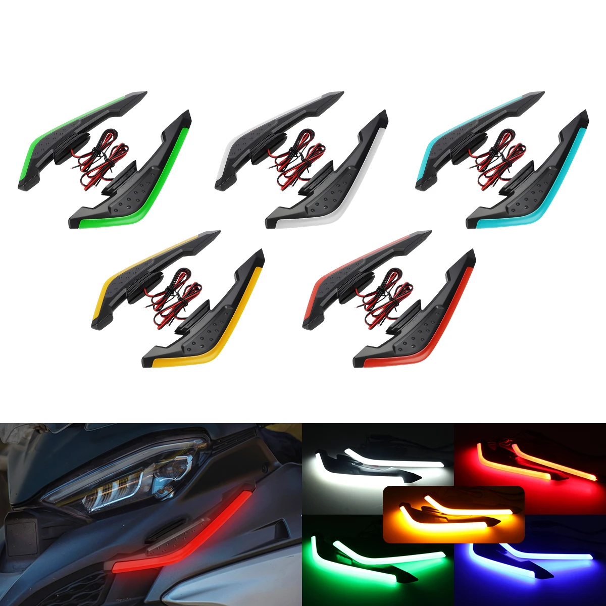 Motorcycle Front Side Spoiler Winglets With LED Light Universal Spoiler Lamps Modified Motorcycle Decorative Accessories 12V