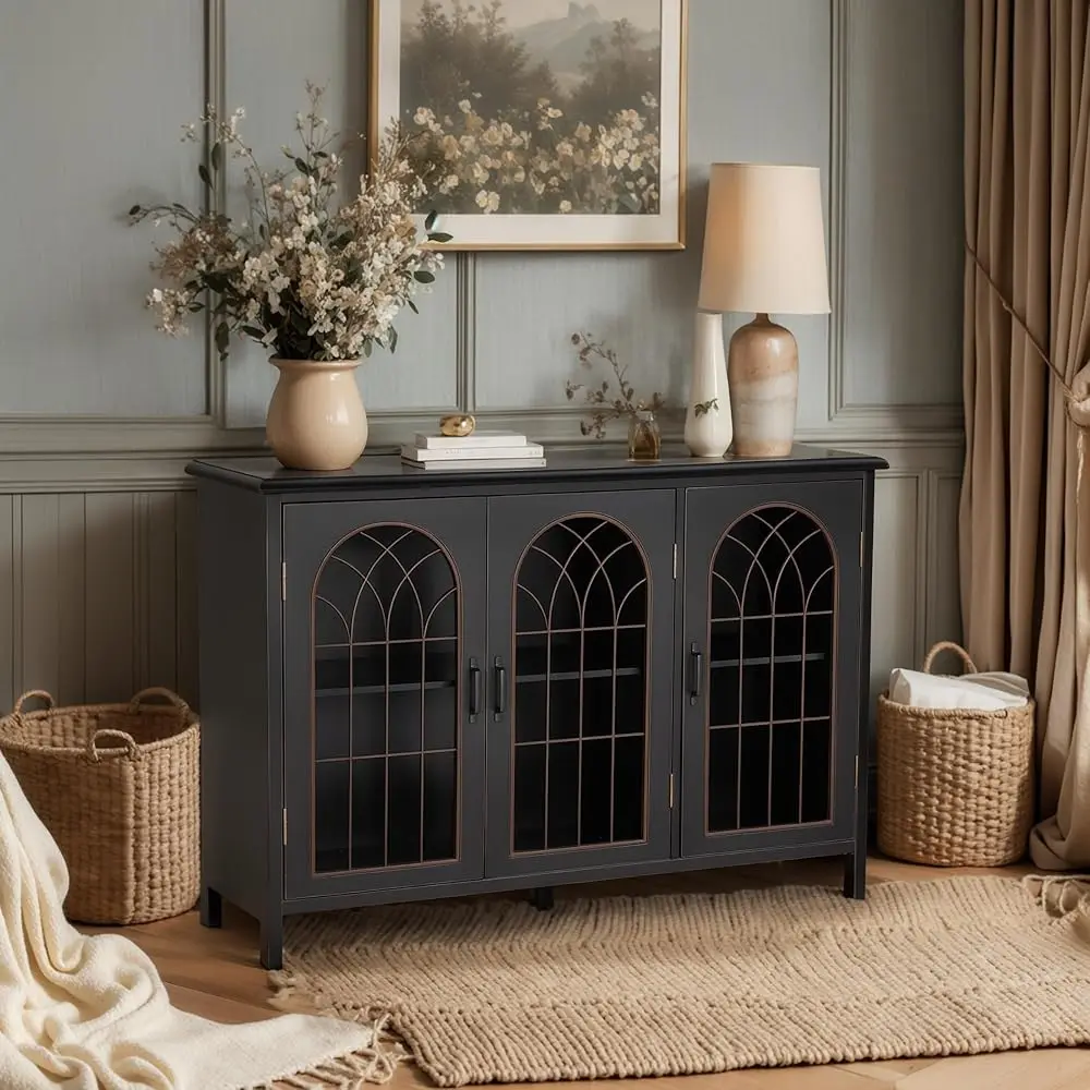 

Bla Sideboard Buffet Cabinet With Storage, Modern Kitchen Storage Cabinets With 3 Doors And Shelves Farmhouse Accent Console