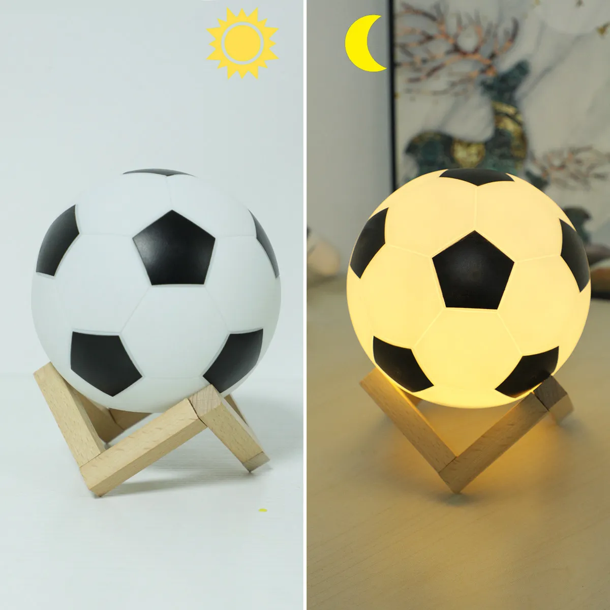 1pc 14cm/5.5in 3D Football Night Light Bedroom Desktop Decoration Soccer Lamp Battery Powered Perfect Gift For Teenagers Decor