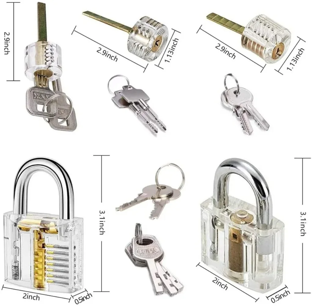 9 Pcs Transparent Locksmith Locks Cutaway Training Skill Professional Visible Practice Padlock Copper Lock Pick Tools Hardware