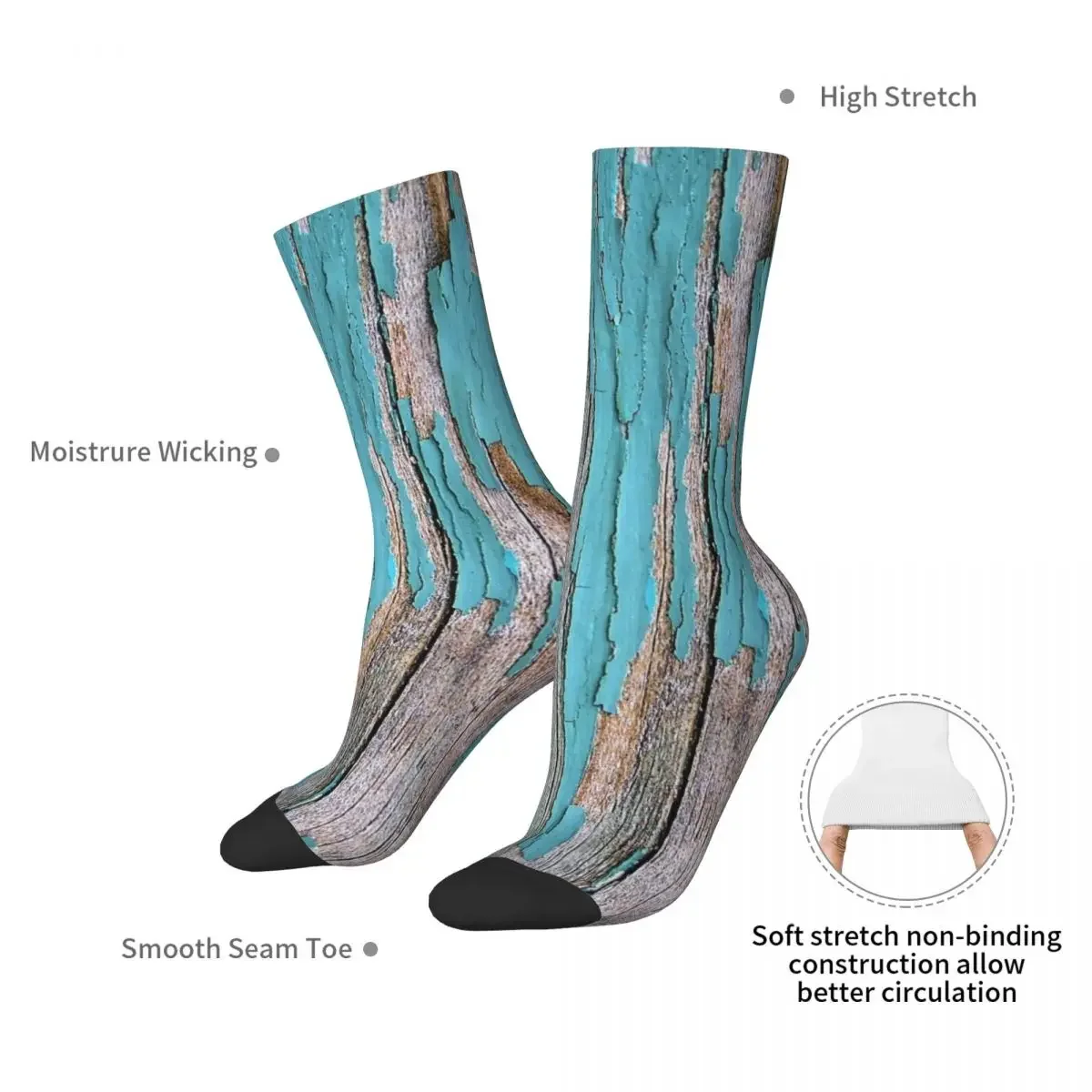 Shabby Rustic Weathered Wood Turquoise Socks Harajuku Super Soft Stockings All Season Long Socks Accessories for Unisex Gifts