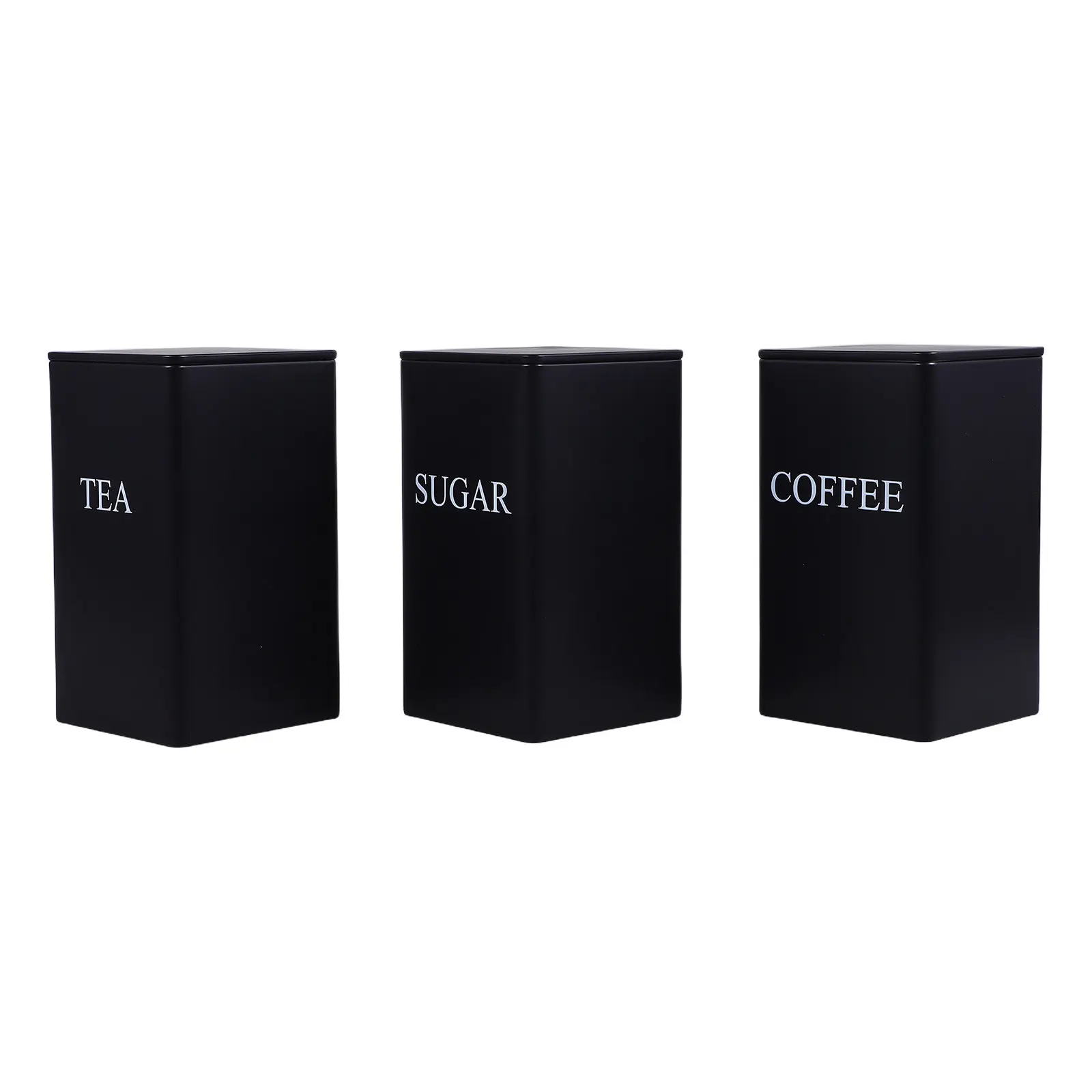 3Pcs Kitchen Storage Canisters Metal Square Coffee Tea Sugar Airtight Food Storage Jars Countertop Organizer Rustic Farmhouse