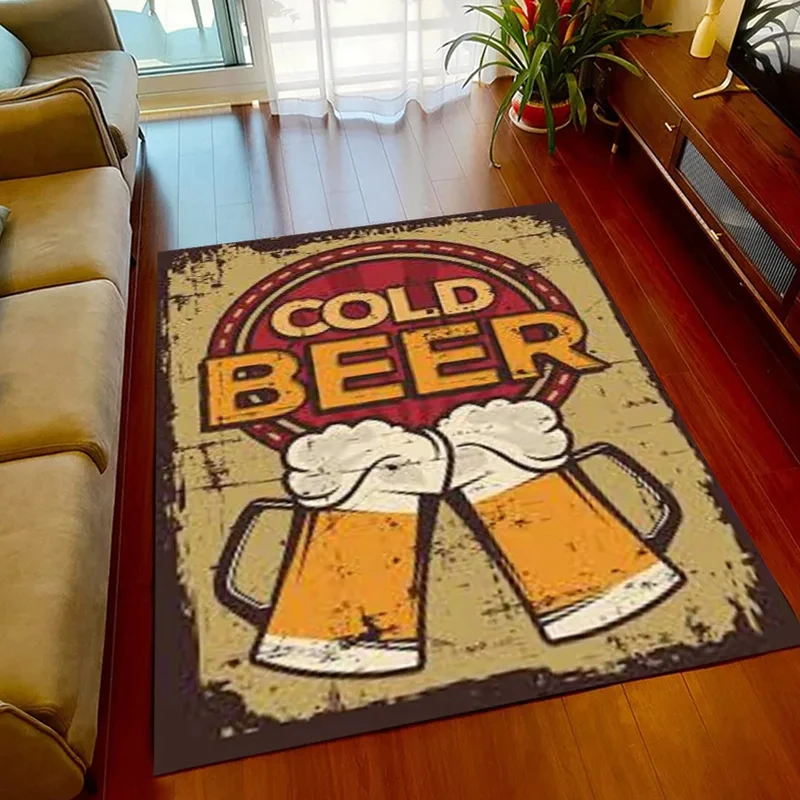 Retro Beer Poster Pattern Rug Beer Slogan Print Carpet Oktoberfest Home Living Room Decor Area Rugs Beer Festival Soft Floor Mat