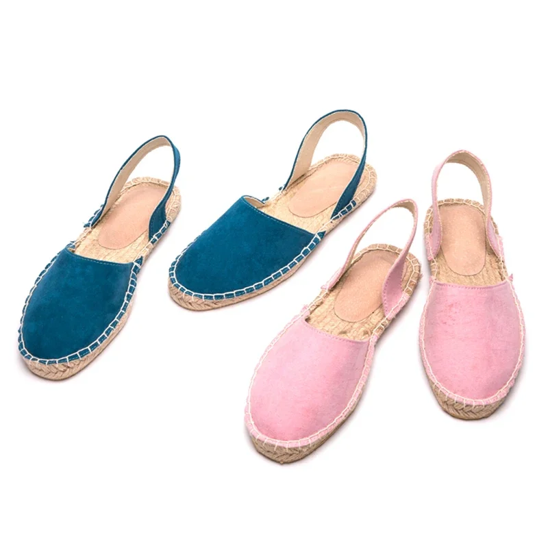 MVVJKE Brand Women Flat Sandals Summer Shoes Woman Straw Fishman Sandals Ladies Flats Casual Shoes Round Toe Pink Navy Plus