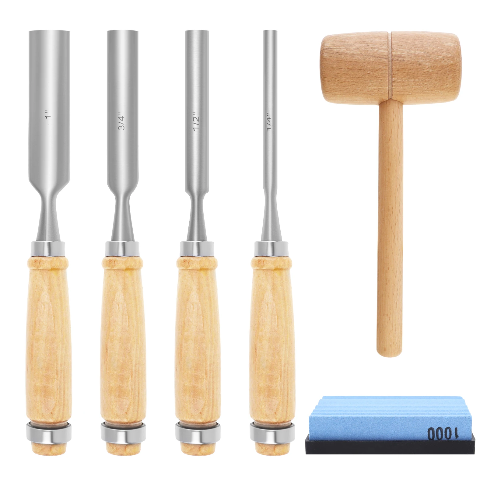 6pcs Chrome Vanadium Steel Semicircle Chisel Set Woodworking Tool Hammer 1000 Grit Sharpening Stone Carpenter Gouge Chisel Kit