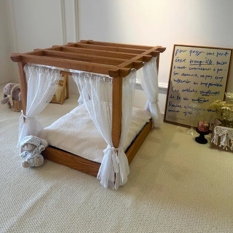 Ash wood four-post pet bed pure solid wood cat nest pet small bed pet nest