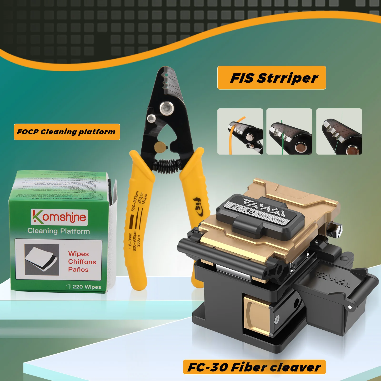 FC-30 케이블 절단 나이프 FTTT 광섬유 절단기, 쓰레기통 포함, 고정밀 절단기, 23 포인트 블레이드, 48,000 수명