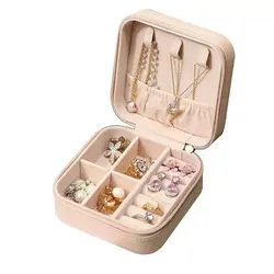 New Portable Jewelry Box Jewelry Organizer Display Travel Jewelry Case Boxes Button Leather Storage Zipper Jewelers