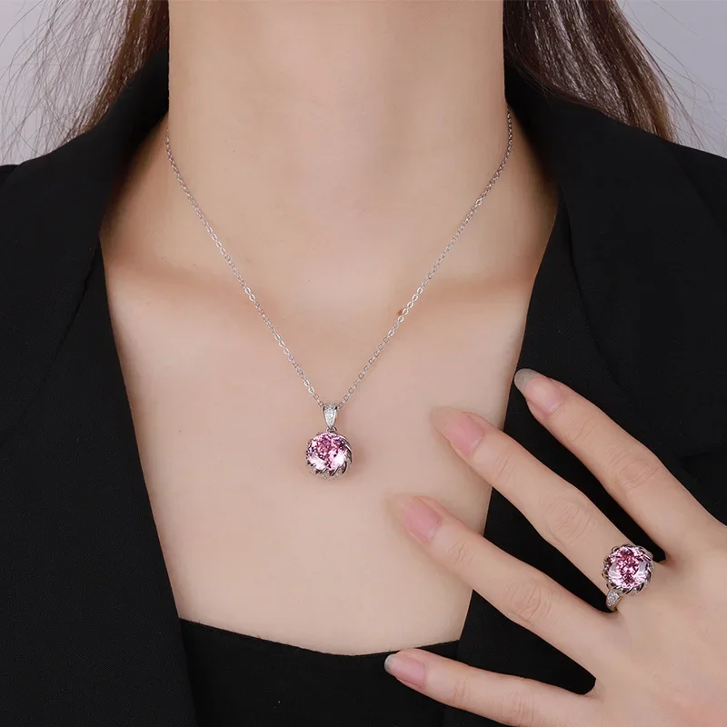 2024 new bead S925 silver-plated 18K gold simulation corundum round lotus set women's 12mm fashion gift