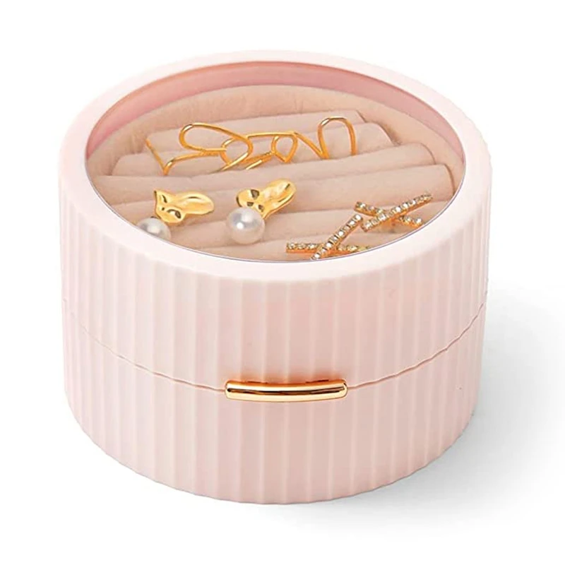 Travel Jewelry Organizer, Small Portable Jewelry Box Mini Jewelry Case, 2 Layers Jewelry Display Storage Holder(Pink)