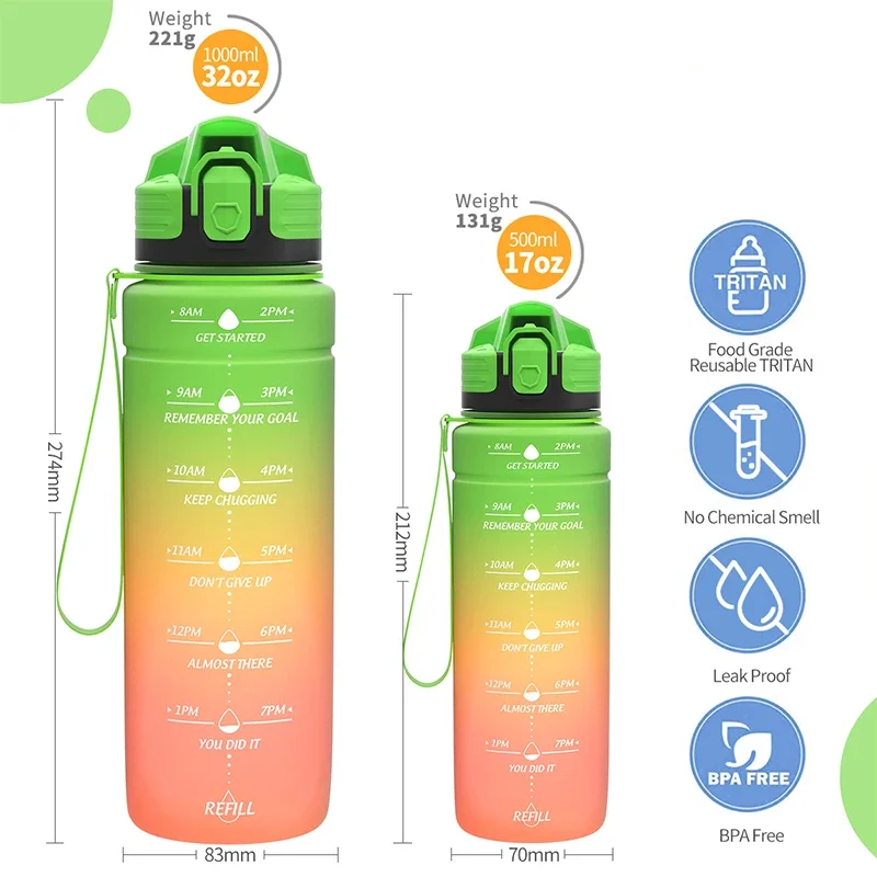 NOWA letnia 500/1000 ml matowa sportowa butelka na wodę przenośna szczelna uszczelka bez BPA butelka do picia tykwy zdrowa butelka Tritan