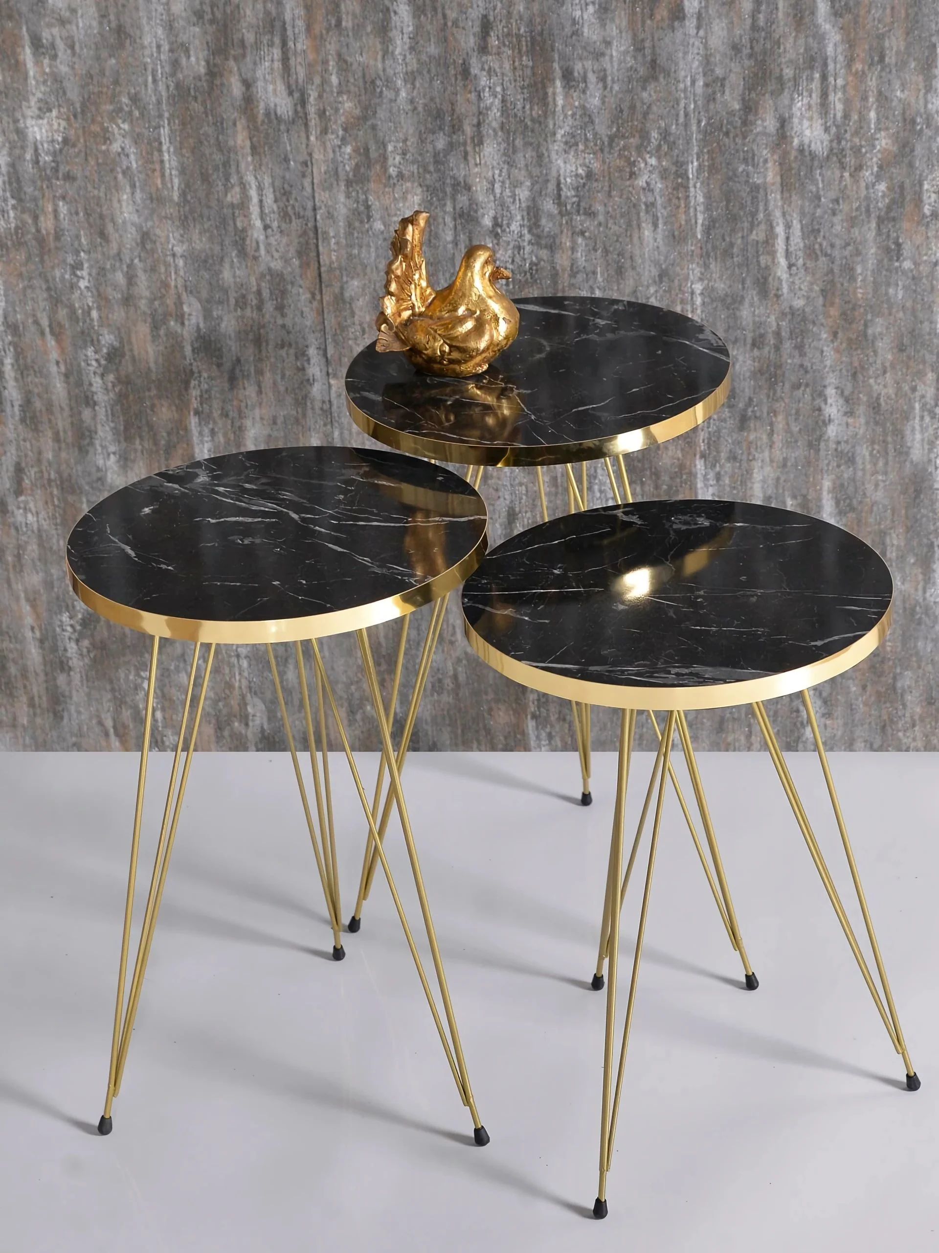 GOLDFALEZ 3 PCs Zigon Tea Coffee Table And Medium Sofa Set Gold Metal Flip Multi-Purpose Use Quality Material Black Marble