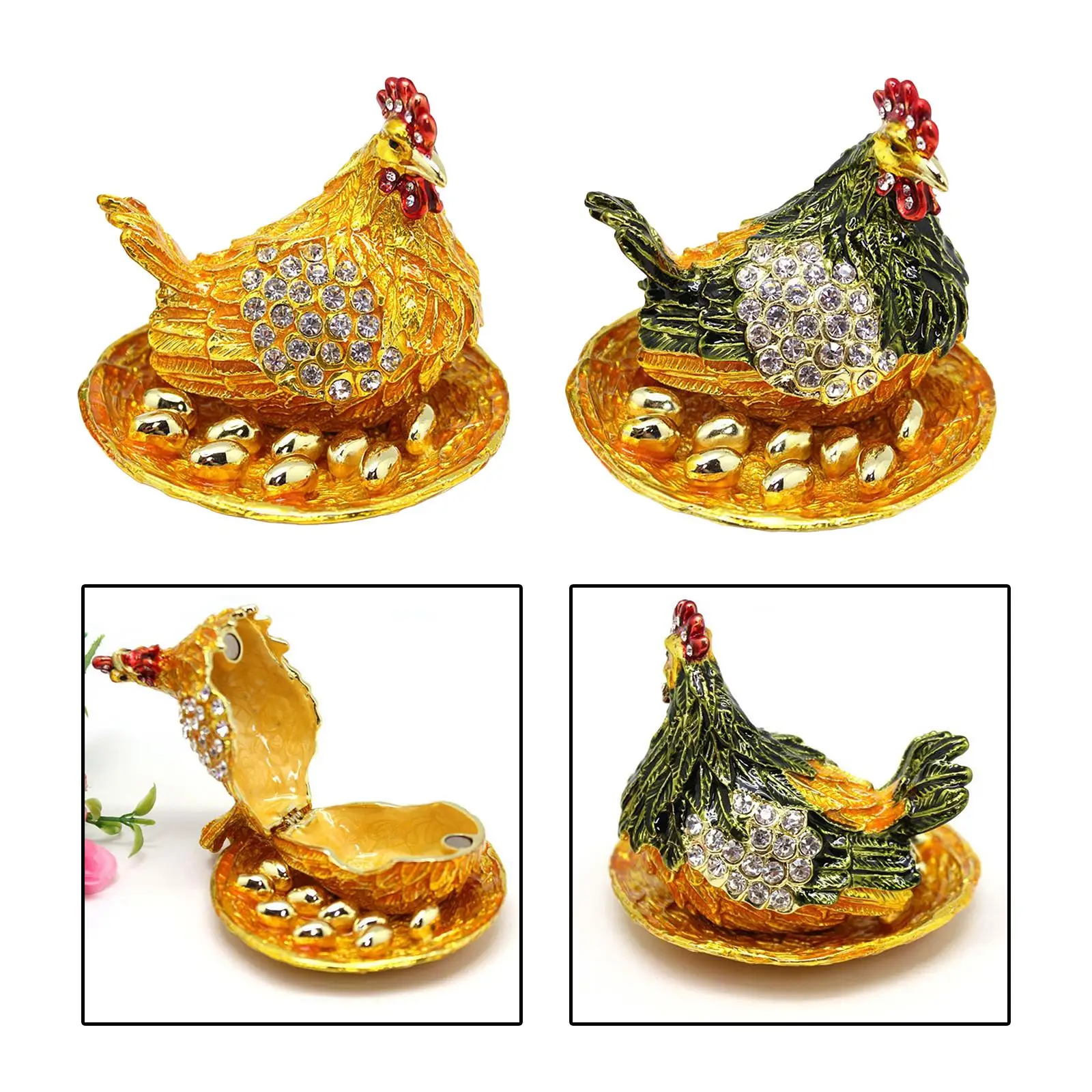 

Hen Hatching Eggs Jewelry Box Metal Ornament Jewelry Case Creative Keepsake Storage Trinket Box for Home Decor Desktop Dresser