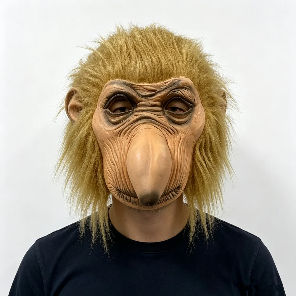 Realistische Proboscis-Affen-Vollkopf-Latexmaske Tier-Affenmaske Halloween-Maskerade Cosplay-Kostüm Faschings-Requisiten – Detail 1