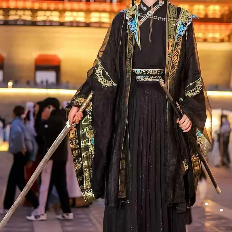 Ukuran Besar 5XL Hanfu Pria Cina Kuno Tradisional Hitam Hanfu Kostum Halloween Cosplay Kostum Hanfu Cocok untuk Wanita Plus Ukuran